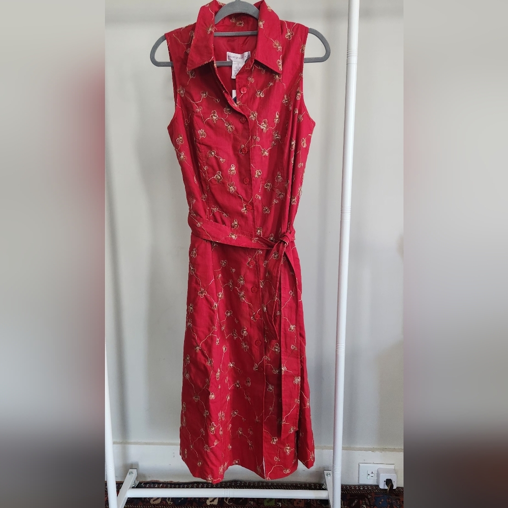 Susan Graver Red Floral Midi Dress